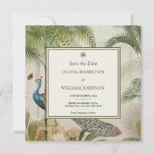 Peacock Blue Square Tropical Peacock Palm Save The Date (Vorderseite)