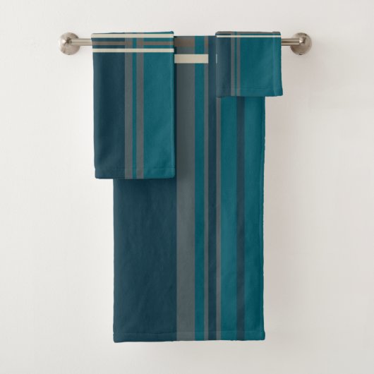 Peacock Blue und Grau Streifen Badhandtuch Set (Insitu)