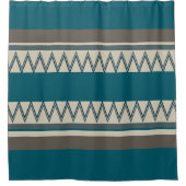 Peacock Blue und Grau Streifen Duschvorhang (Vorderseite)