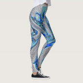 Peacock Blue und Silver Marble Abstrakt Leggings (Rechts)