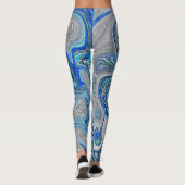 Peacock Blue und Silver Marble Abstrakt Leggings (Rückseite)