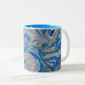 Peacock Blue und Silver Marble Abstrakt Zweifarbige Tasse (VorderseiteRechts)