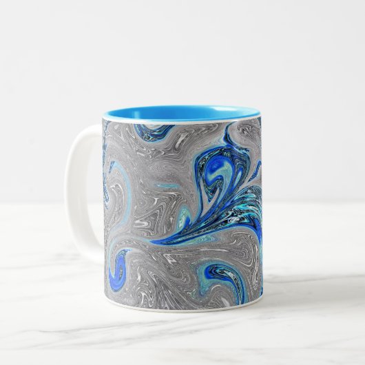 Peacock Blue und Silver Marble Abstrakt Zweifarbige Tasse (Vorderseite Links)