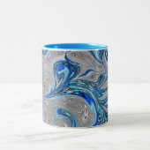 Peacock Blue und Silver Marble Abstrakt Zweifarbige Tasse (Mittel)