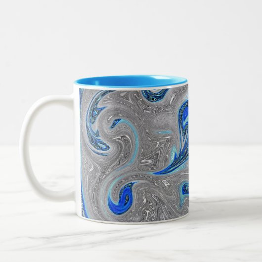 Peacock Blue und Silver Marble Abstrakt Zweifarbige Tasse (Links)