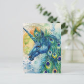 Peacock Blue Unicorn Postkarte (Stehend Vorderseite)