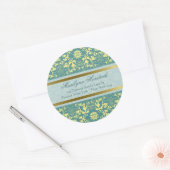 Peacock Blue Vintag Damask Lace Rücksendeadresse Runder Aufkleber (Umschlag)