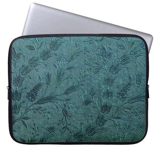 Peacock Blue Vintage Stickerei Laptopschutzhülle (Vorderseite)