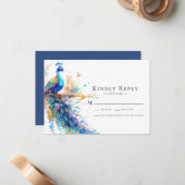 Peacock Blue Wedding RSVP Card Mitteilungskarte (Vorderseite/Rückseite Beispiel)
