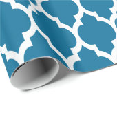 Peacock Blue White XL marokkanisches Quatrefolie # Geschenkpapier (Rolleneckpunkt)