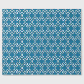 Peacock Blue White XL Marokkanisches Quatrefolie # Geschenkpapier (Flach)