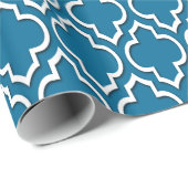 Peacock Blue White XL Marokkanisches Quatrefolie # Geschenkpapier (Rolleneckpunkt)