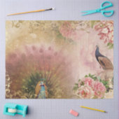 Peacock Blush Pink Peony Floral Gold Decoupage Seidenpapier (Basteln)