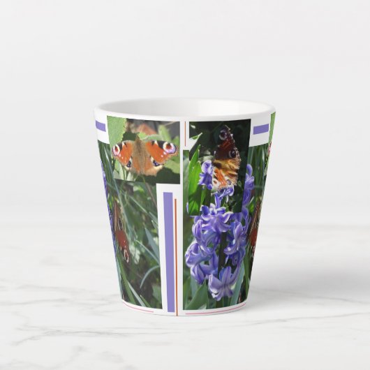 Peacock Butterfly Collage Latte Tasse (Vorderseite)