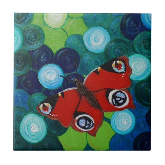 Peacock Butterfly-Malerei Fliese (Vorderseite)