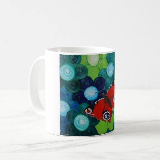 Peacock Butterfly-Malerei Kaffeetasse (Vorderseite Links)