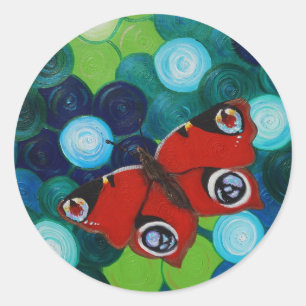 Peacock Butterfly-Malerei Runder Aufkleber