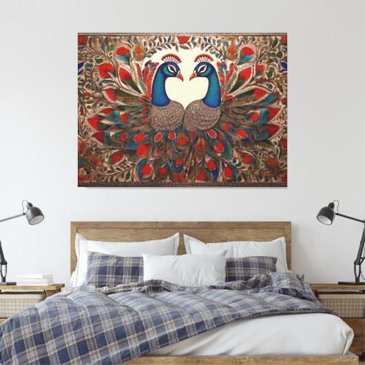 Peacock Canvas Prints: Authentische madhubanische  Leinwanddruck (Insitu (Schlafzimmer))