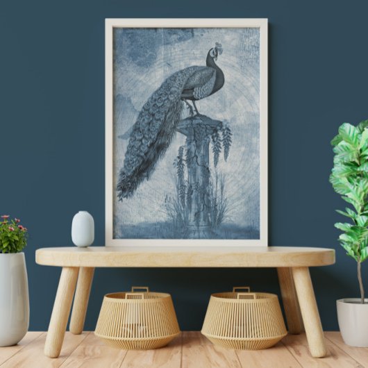 Peacock Chinoiserie Blue n White Floral Decoupage Seidenpapier