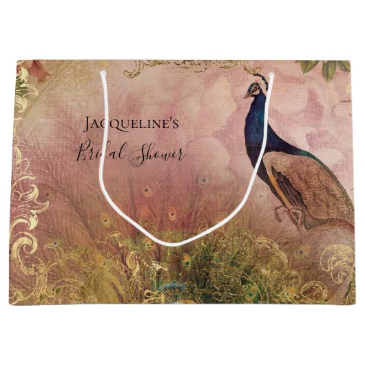 Peacock Chinoiserie Peony Brautparty Große Geschenktüte (Vorderseite)