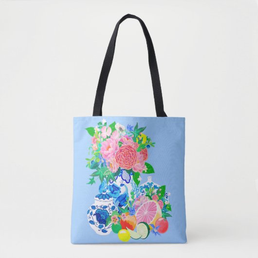 Peacock Chinoiserie Vase mit Blume Einkaufstasche Tasche (Vorderseite)