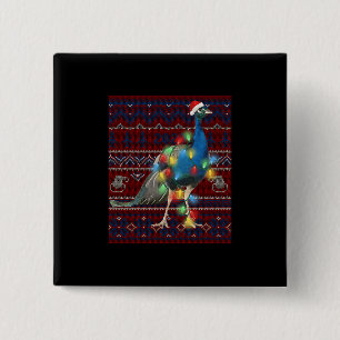 Peacock Christmas Lights Ugly Sweater Goat Lover Button
