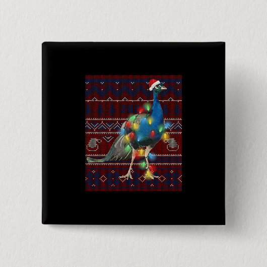 Peacock Christmas Lights Ugly Sweater Goat Lover Button (Vorderseite)