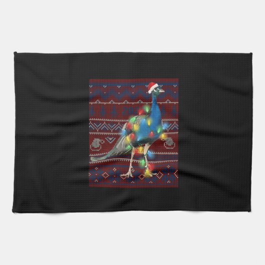 Peacock Christmas Lights Ugly Sweater Goat Lover Geschirrtuch (Horizontal)