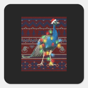 Peacock Christmas Lights Ugly Sweater Goat Lover Quadratischer Aufkleber