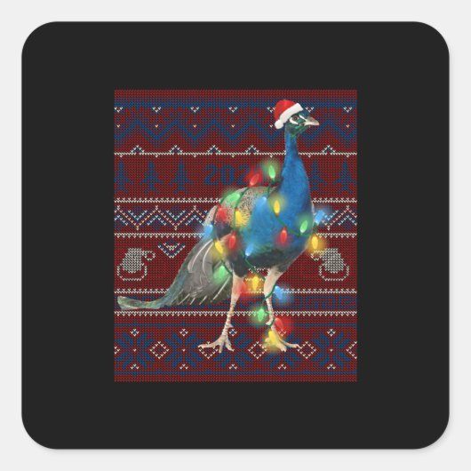 Peacock Christmas Lights Ugly Sweater Goat Lover Quadratischer Aufkleber (Vorderseite)