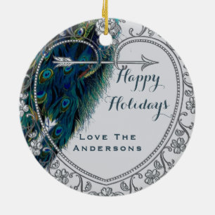 Peacock Christmas PHOTO Ornament Family Couple