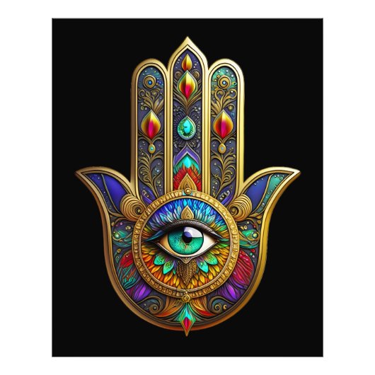 Peacock Color Flower Petals Hamsa Green Third Eye Fotodruck (Vorne)