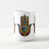 Peacock Color Flower Petals Hamsa Green Third Eye Kaffeetasse (Mittel)