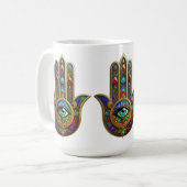 Peacock Color Flower Petals Hamsa Green Third Eye Kaffeetasse (Vorderseite Links)