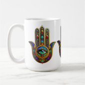 Peacock Color Flower Petals Hamsa Green Third Eye Kaffeetasse (Links)