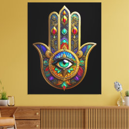 Peacock Color Flower Petals Hamsa Green Third Eye Leinwanddruck