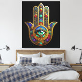 Peacock Color Flower Petals Hamsa Green Third Eye Leinwanddruck (Insitu (Schlafzimmer))