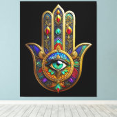 Peacock Color Flower Petals Hamsa Green Third Eye Leinwanddruck (Insitu (Holzboden))