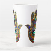 Peacock Color Flower Petals Hamsa Green Third Eye Milchtasse (Vorderseite)