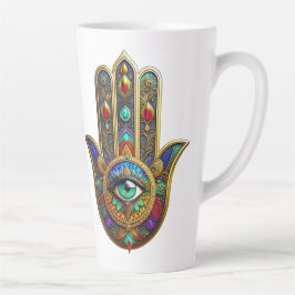 Peacock Color Flower Petals Hamsa Green Third Eye Milchtasse