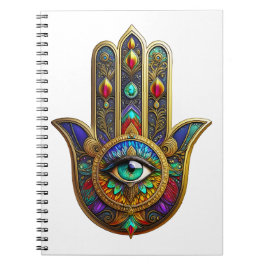 Peacock Color Flower Petals Hamsa Green Third Eye Notizblock