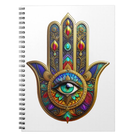 Peacock Color Flower Petals Hamsa Green Third Eye Notizblock (Vorderseite)