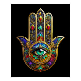 Peacock Color Flower Petals Hamsa Green Third Eye Poster