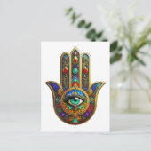 Peacock Color Flower Petals Hamsa Green Third Eye Postkarte (Stehend Vorderseite)