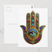 Peacock Color Flower Petals Hamsa Green Third Eye Postkarte (Vorne/Hinten)
