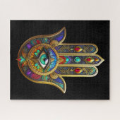 Peacock Color Flower Petals Hamsa Green Third Eye Puzzle (Horizontal)