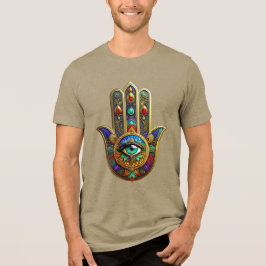 Peacock Color Flower Petals Hamsa Green Third Eye Tri-Blend Shirt