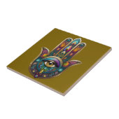 Peacock Colors Hamsa w/ Gold Third Eye Fliese (Seite)