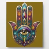 Peacock Colors Hamsa w/ Gold Third Eye Fotoplatte (Vorderseite)