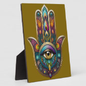 Peacock Colors Hamsa w/ Gold Third Eye Fotoplatte (Seite)